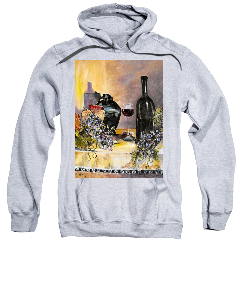 Fine Wine Sweatshirt featuring the painting Bottles of time by Arlen Avernian - Thorensen