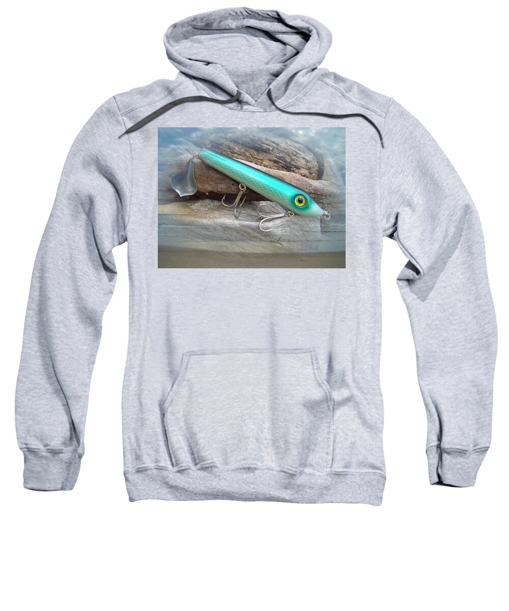 Fishing Sweatshirt featuring the photograph AJS Green Serpent Flaptail Saltwater Lure by Carol Senske