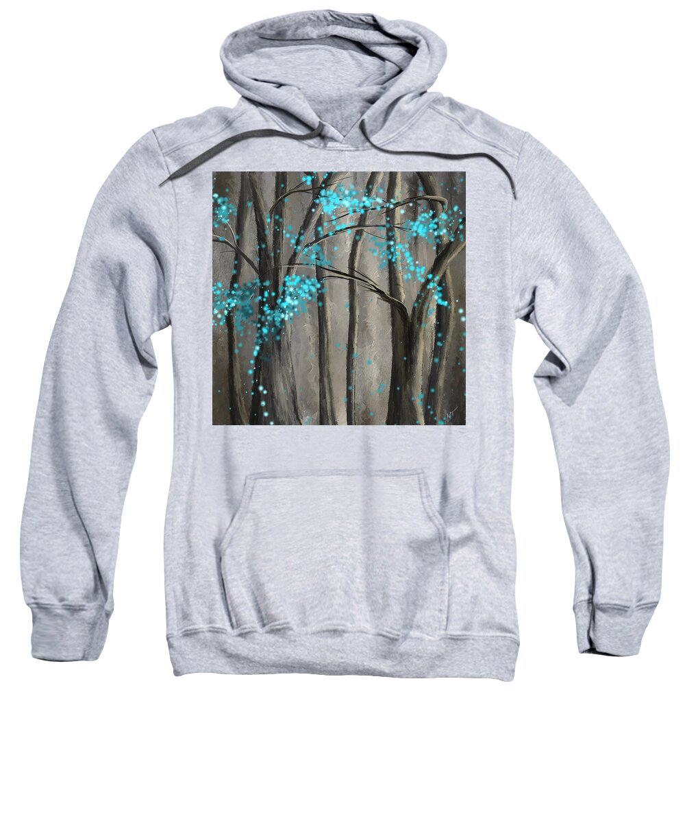 Turquoise Sweatshirt featuring the painting Alleviation- Gray and Turquoise Art by Lourry Legarde