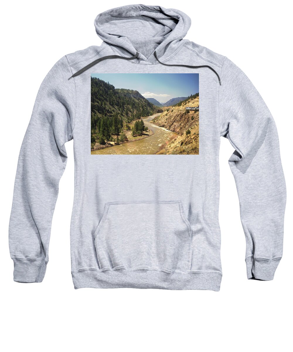 Amtrak Sweatshirt featuring the photograph Along the River - Wide by Steve Ondrus
