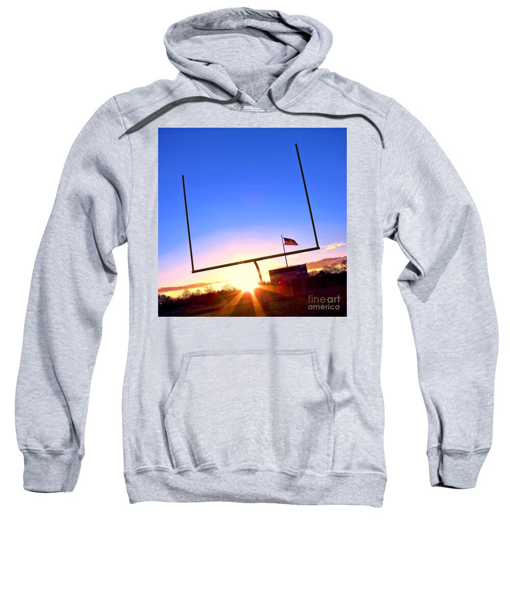 Football Sweatshirt featuring the photograph American Football Goal Posts by Olivier Le Queinec