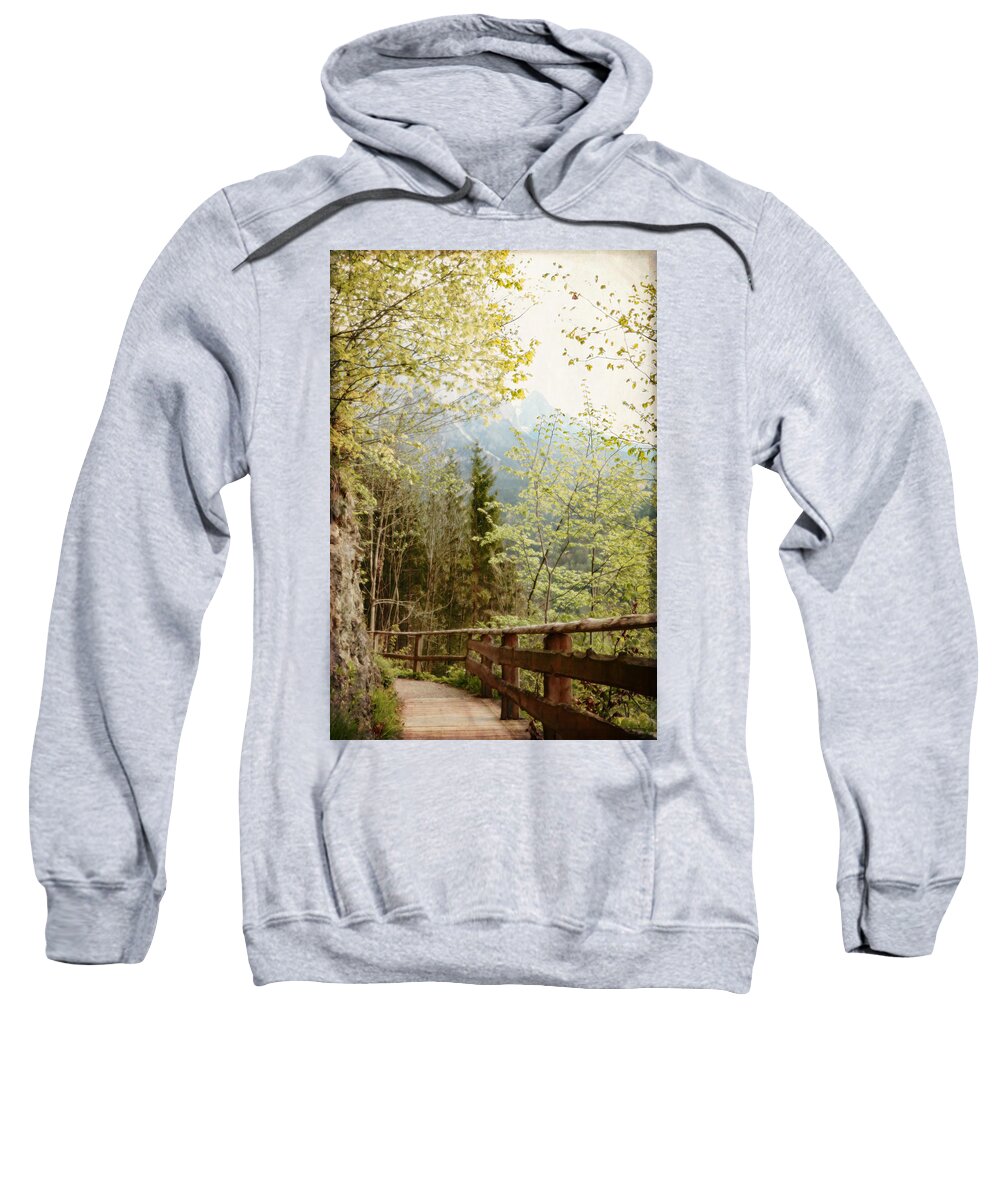 Austria Sweatshirt featuring the photograph Austrian Woodland Trail and Mountain View by Brooke T Ryan