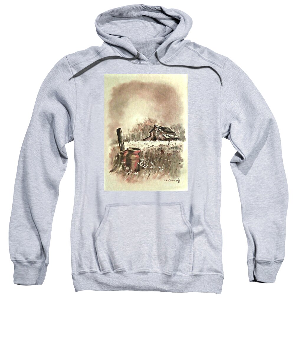 Farmscape Sweatshirt featuring the painting Autumn in View at Mac Gregors Barn by Carol Wisniewski