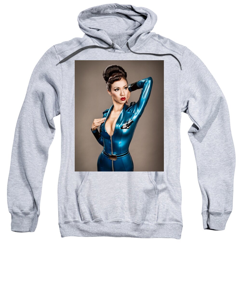 Erotic Sweatshirt featuring the photograph Aviator Vixen 1176 - Science Fiction Pinup girl by Gary Heller