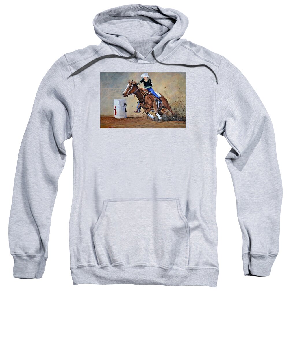Rodeo Sweatshirt featuring the painting Barrel Racer by Barry BLAKE