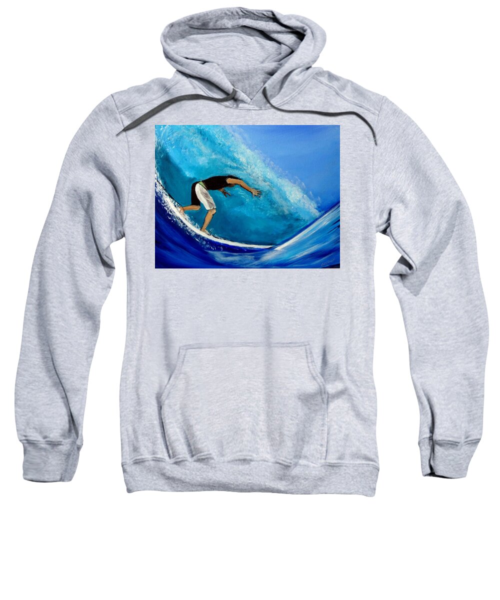 Ocean Sweatshirt featuring the painting Barrel Surfer Ocean Wave by Katy Hawk