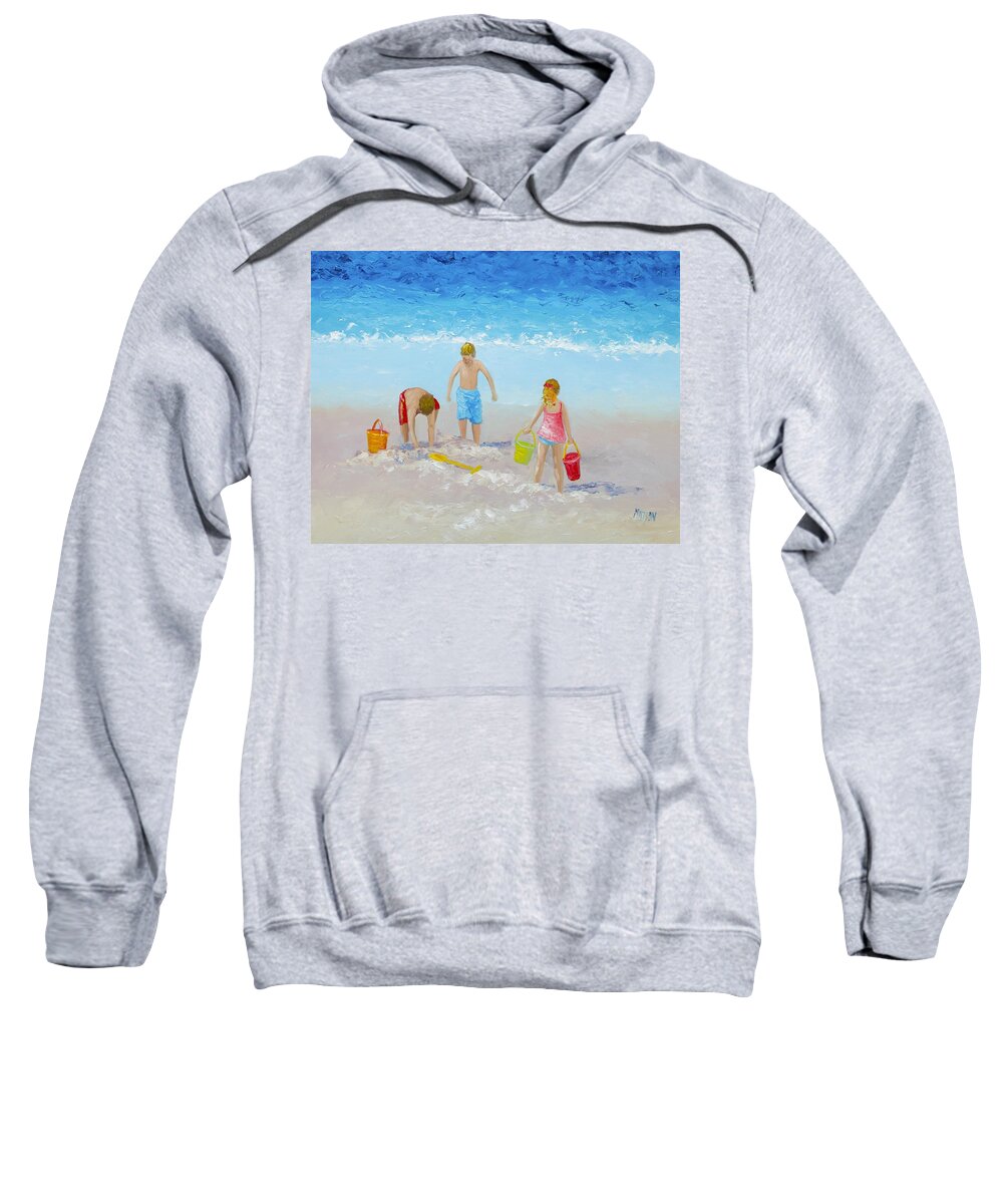 Beach Sweatshirt featuring the painting Beach painting - Sandcastles by Jan Matson