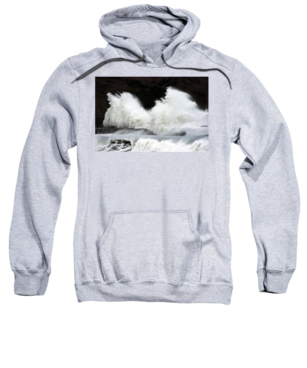 Breakwater Sweatshirt featuring the photograph Big Waves Breaking On Breakwater by Mikel Martinez de Osaba