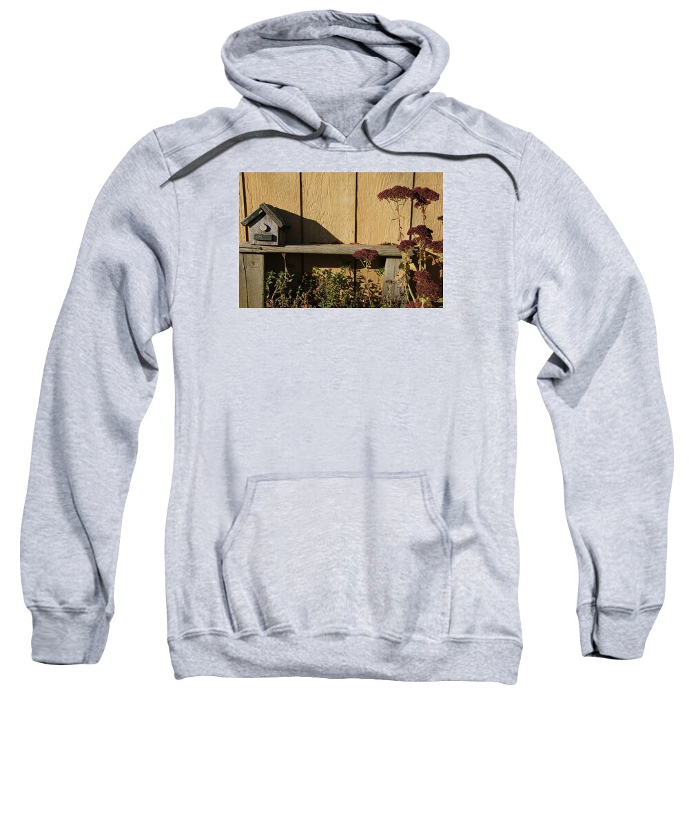 Bird House Sweatshirt featuring the photograph Bird House on Bench by Valerie Collins