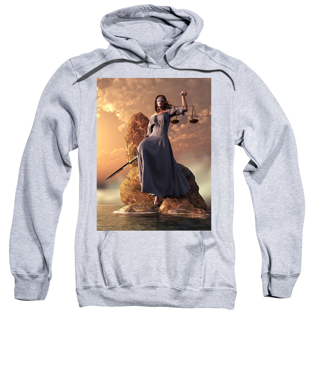 Justice Sweatshirt featuring the digital art Blind Justice with Scales and Sword by Daniel Eskridge