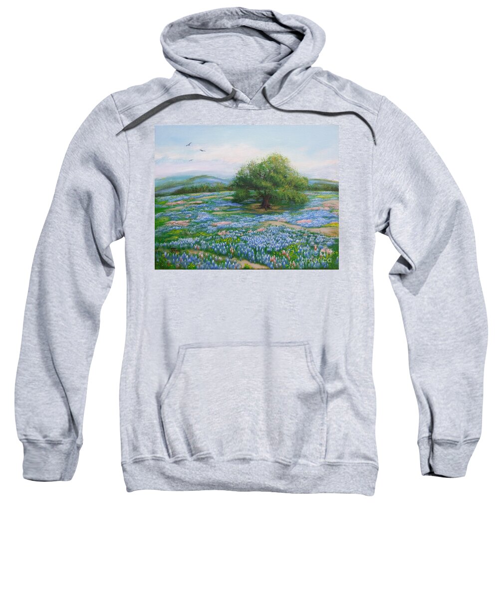 Bluebonnet Sweatshirt featuring the painting Blue Bonnet Field by Jimmie Bartlett