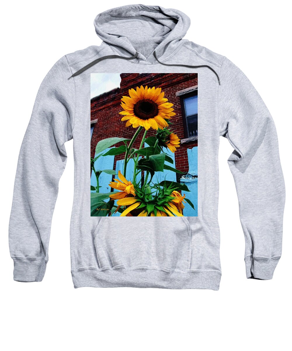 Sunflowers Sweatshirt featuring the painting Blue Brick and Blaze by RC DeWinter