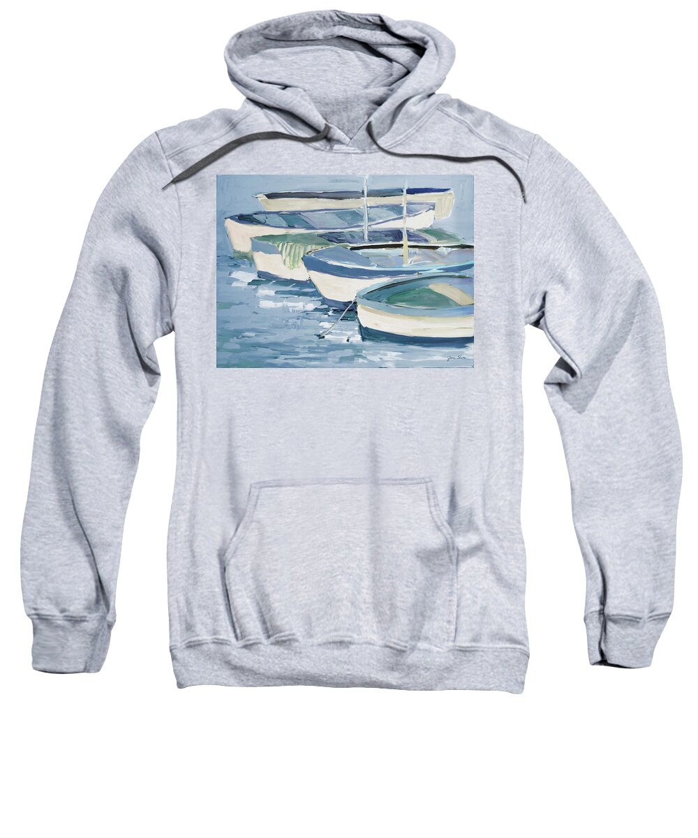 Row Sweatshirt featuring the painting Blue Row Your Boats by Jane Slivka