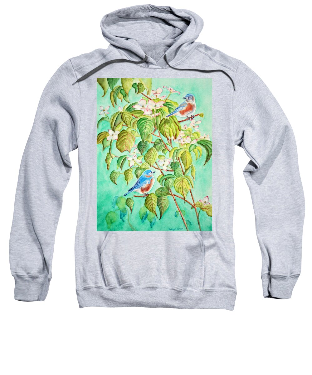 Bluebirds Sweatshirt featuring the painting Bluebirds In Flowering Dogwood Tree by Kathryn Duncan
