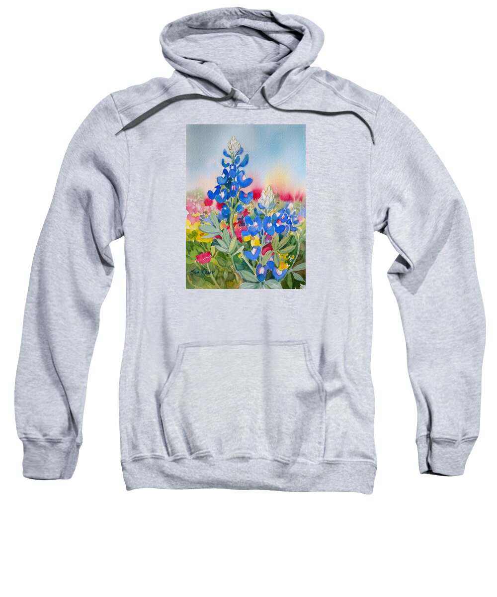 Bluebonnets Sweatshirt featuring the painting Bluebonnets by Sue Kemp