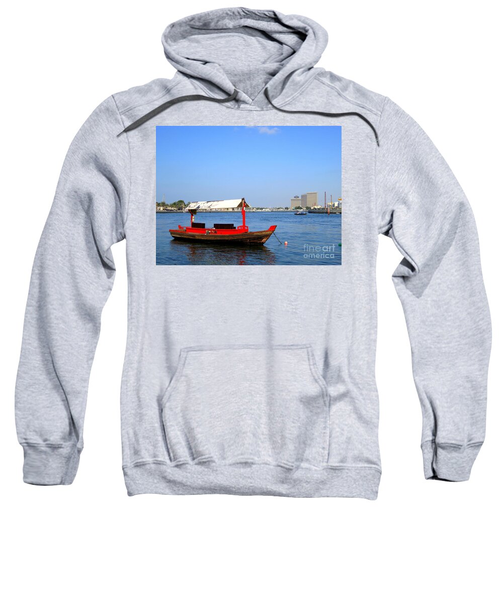 Background Sweatshirt featuring the photograph Boat on the River by Amanda Mohler