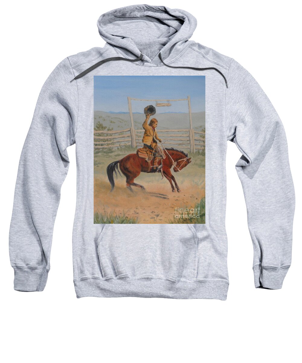 Cowboy Sweatshirt featuring the painting Bronco by Elaine Jones