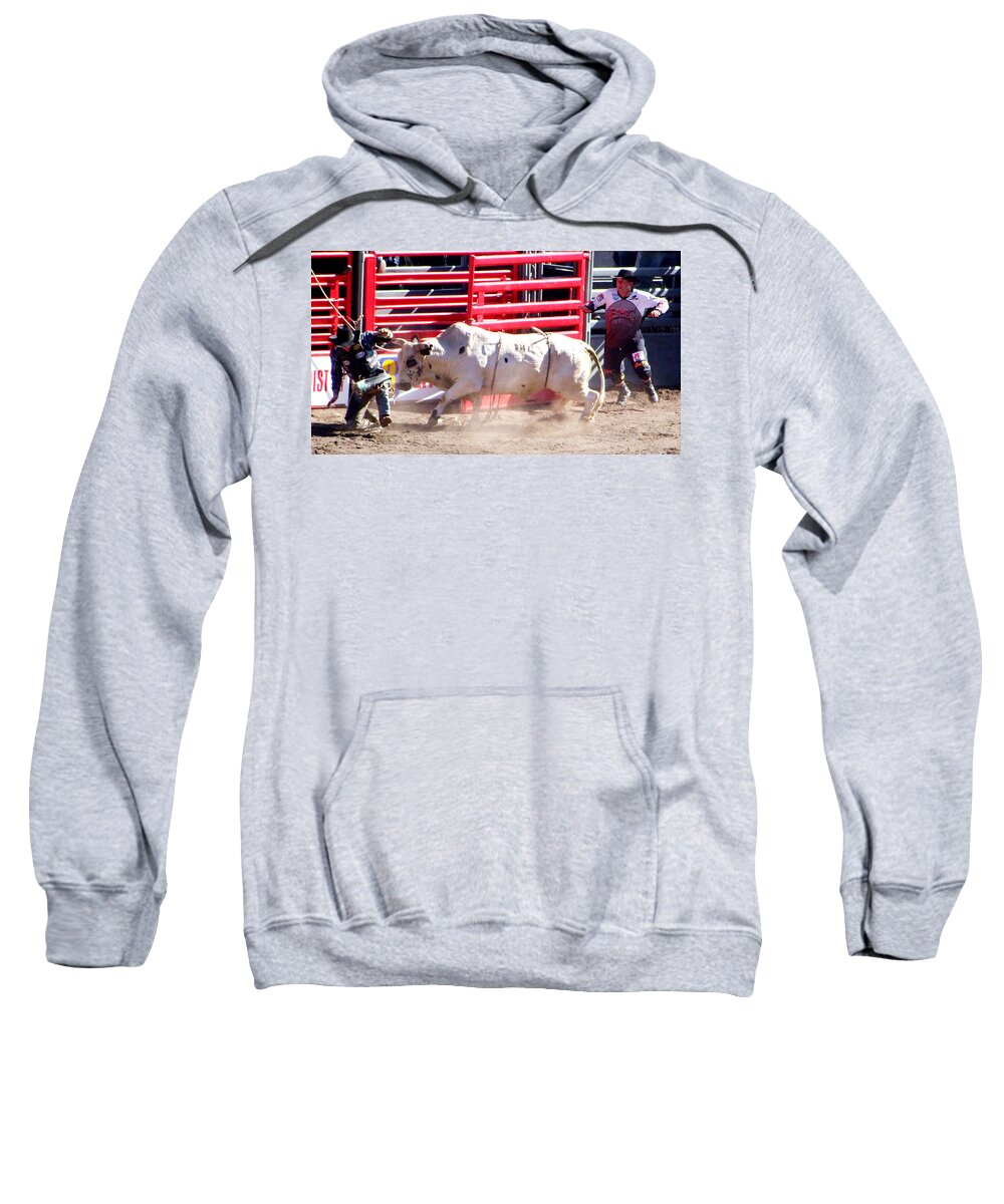 Cowboy Sweatshirt featuring the photograph Bull after the Rider by Ron Roberts