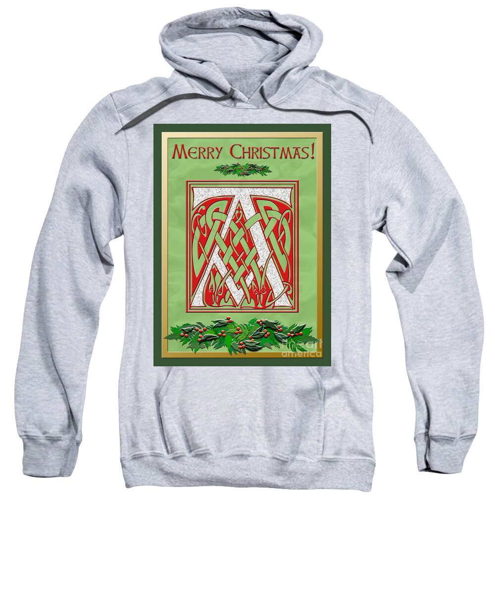 Monogram Sweatshirt featuring the digital art Celtic Christmas A Initial by Melissa A Benson