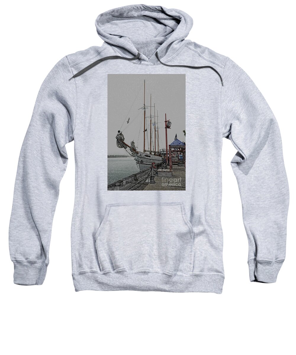 Schooner Sail Boat Chicago Navy Pier Dock Seagull Sweatshirt featuring the photograph Chicago Schooner by Richard Gibb