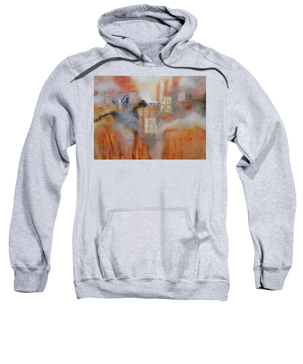 This Painting Consists Of Multiple Layers Of Mix Media And Depth. What I Like To Achieve Is To Capture Your Attention Across The Room And Draw You In. As You Approach The Painting You Will Notice More And More Interesting Mark Making And Details. The Color Will Flow /float And The Art Will Behold You And You Will Want To Get Closer To It. Unlike Any Other Sweatshirt featuring the painting Cityscape 2 by Susan Goh