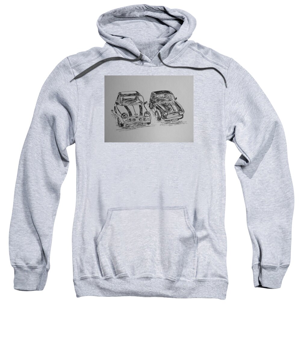 Mini Sweatshirt featuring the drawing Classic Minis by Victoria Lakes
