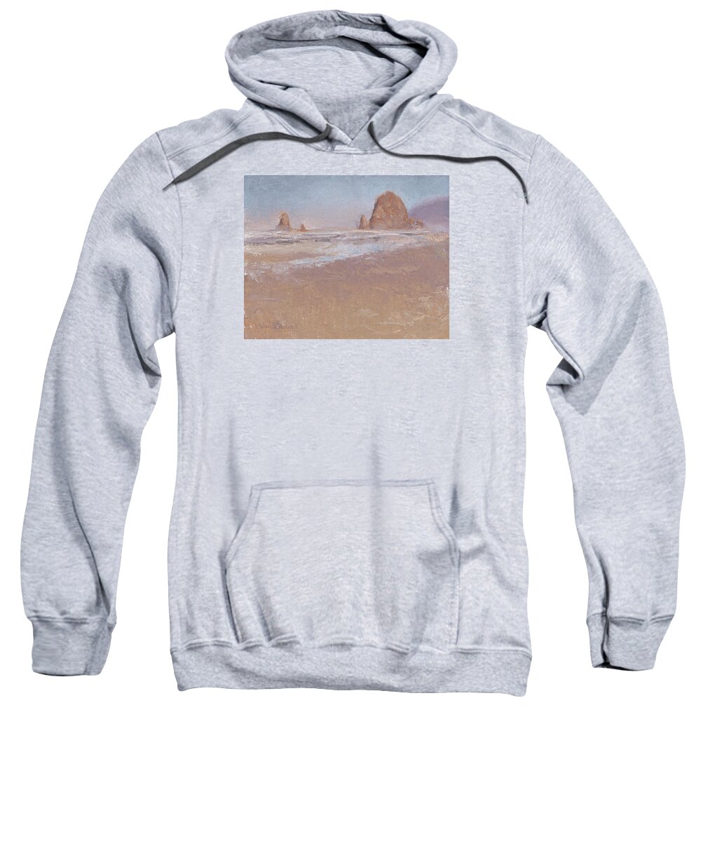 Beach Sweatshirt featuring the painting Coastal Escape Cannon Beach Oregon and Haystack Rock by K Whitworth