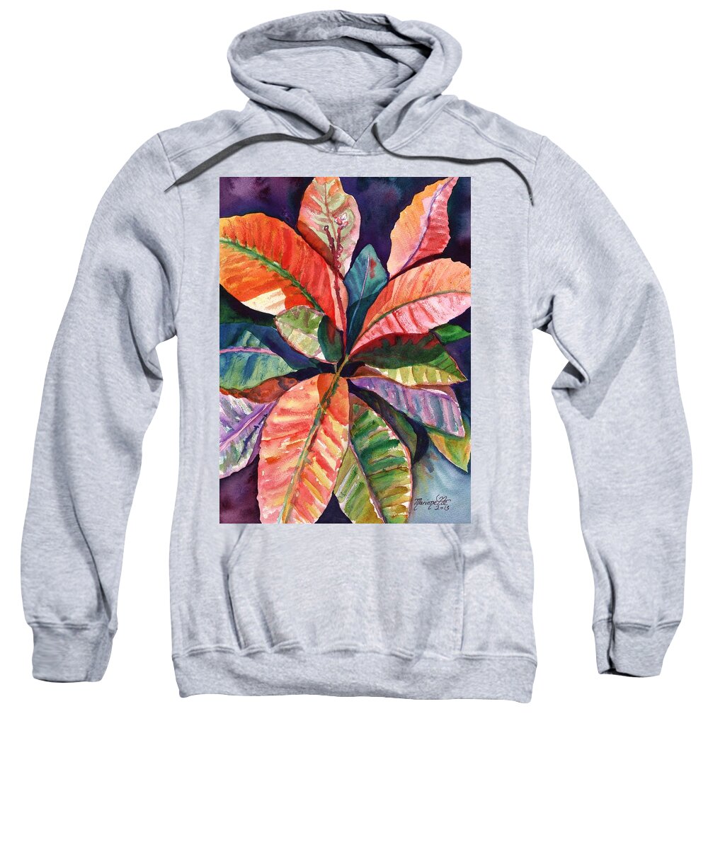 Tropical Leaves Sweatshirt featuring the painting Colorful Tropical Leaves 1 by Marionette Taboniar