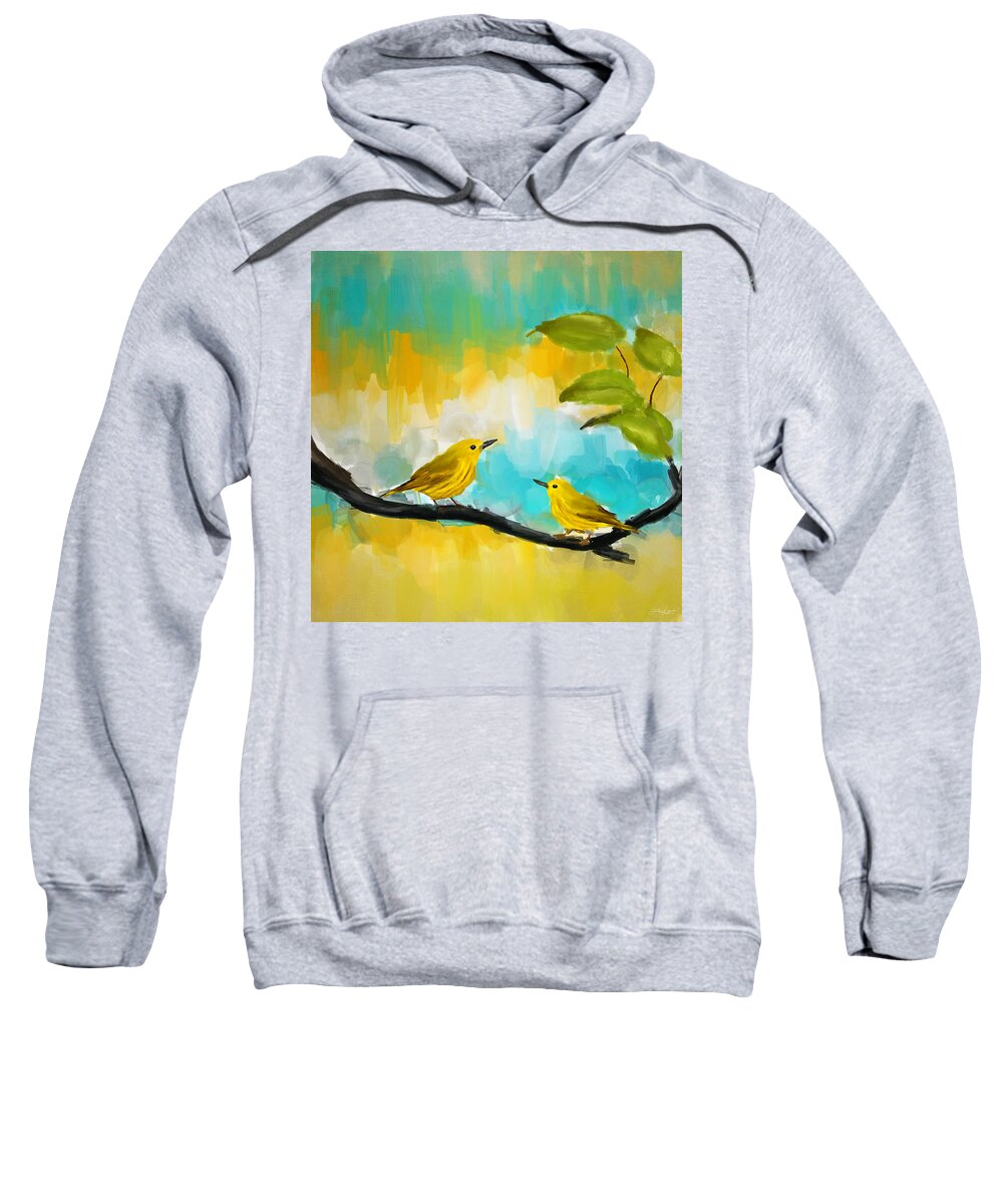 Yellow Sweatshirt featuring the painting Companionship by Lourry Legarde