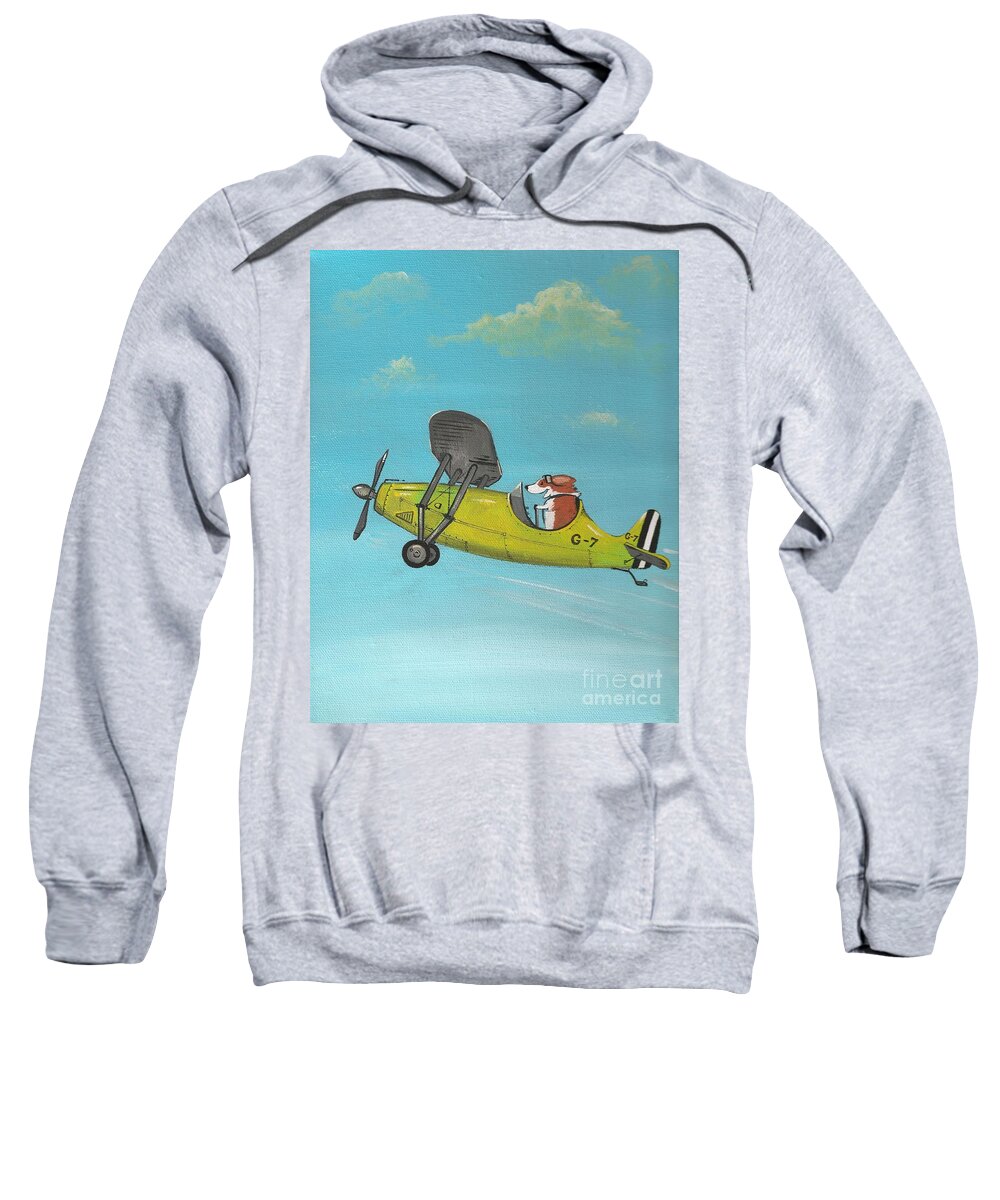 Print Sweatshirt featuring the painting Corgi Aviator by Margaryta Yermolayeva