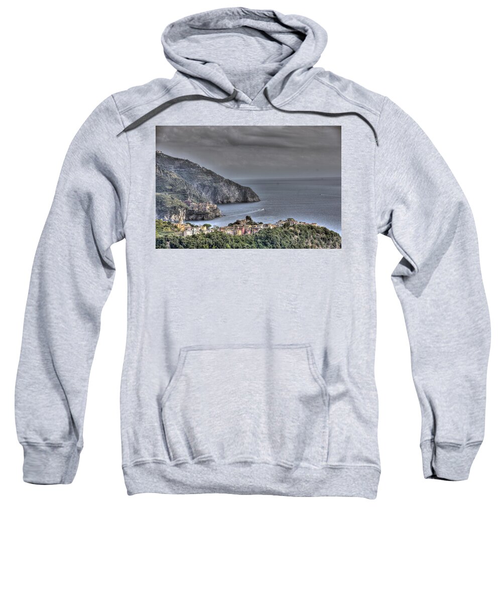 Europe Sweatshirt featuring the photograph Corniglia and Manarola by the Sea by Matt Swinden