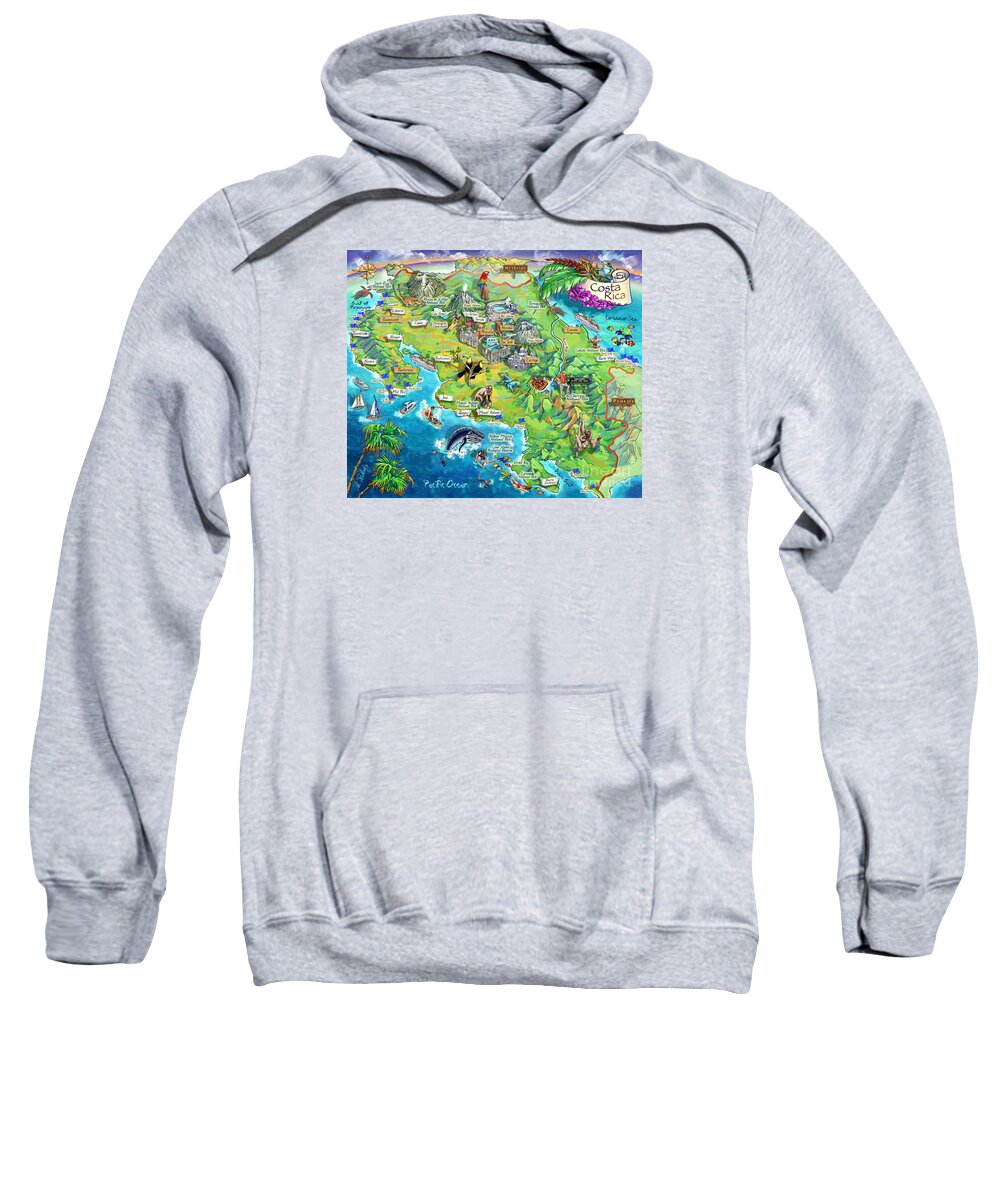 Costa Rica Sweatshirt featuring the painting Costa Rica map illustration by Maria Rabinky