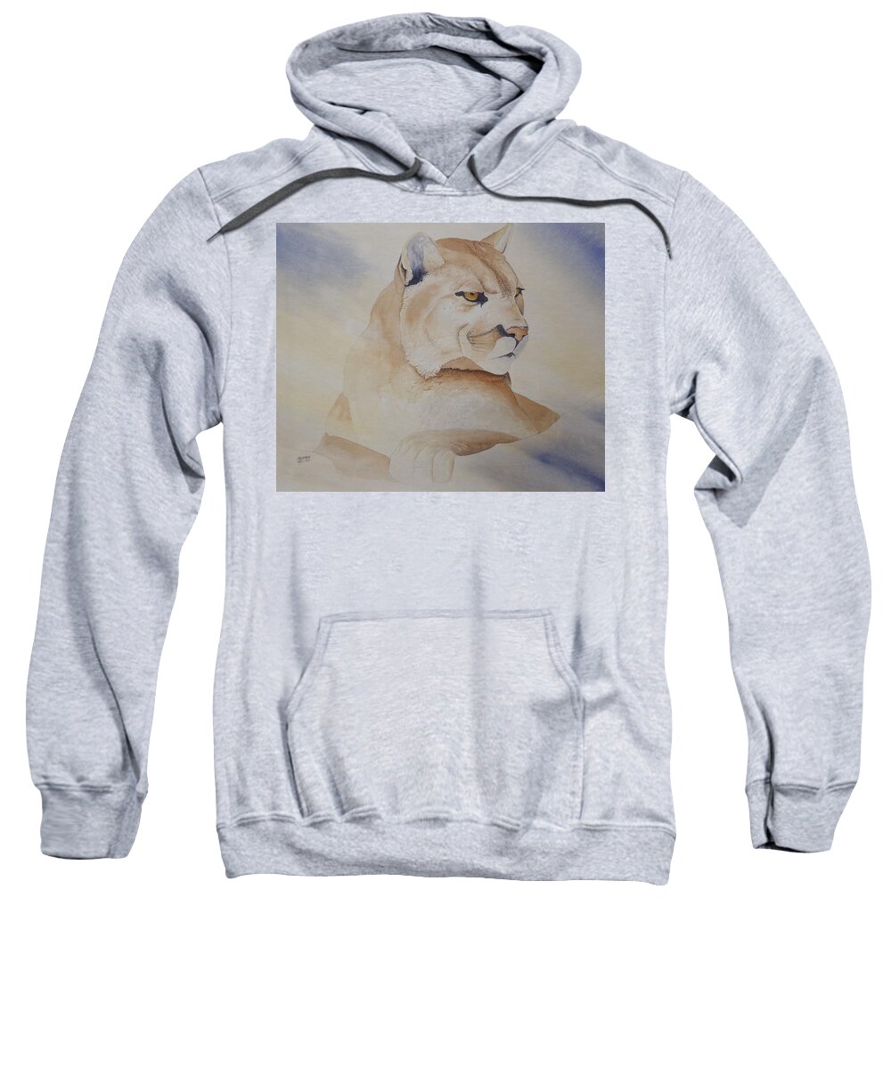 Cougar Sweatshirt featuring the painting Cougar on Watch by Richard Faulkner