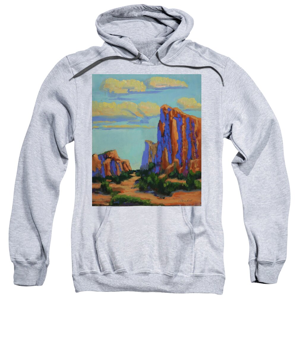 Sedona Sweatshirt featuring the painting Courthouse Rock in Sedona by Maria Hunt