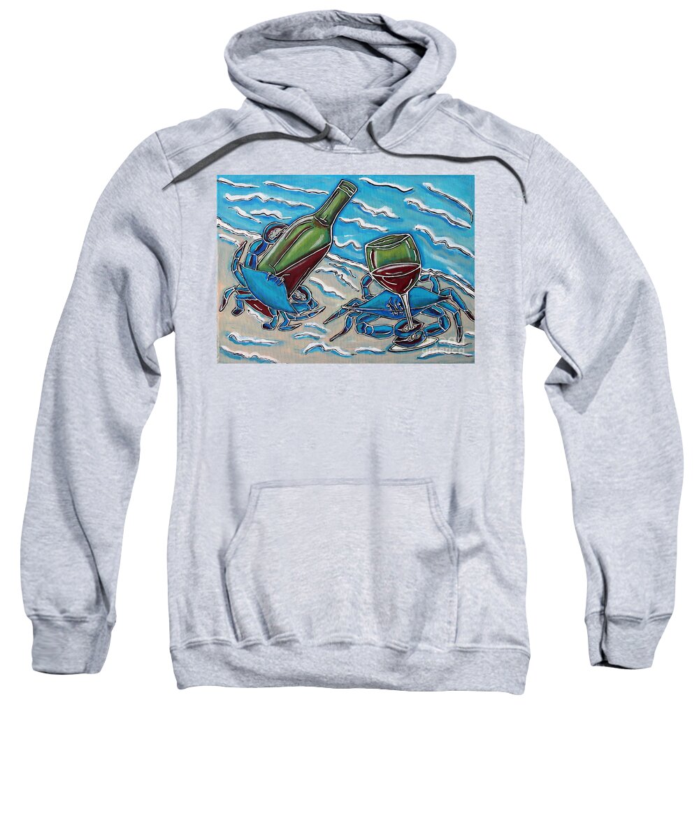 Chesapeake Sweatshirt featuring the painting Crab Wine Time by Cynthia Snyder