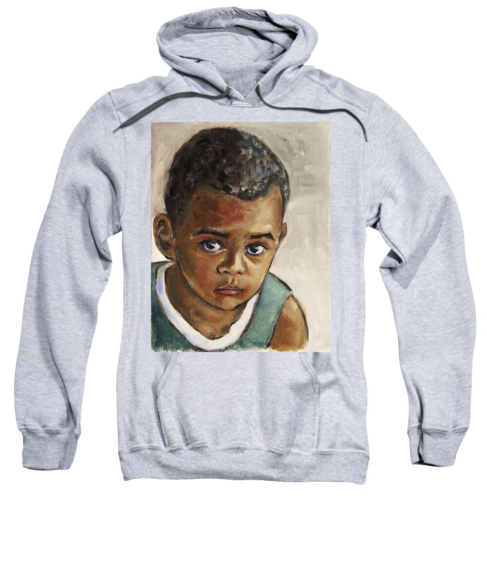 Boy Sweatshirt featuring the painting Curious Little Boy by Xueling Zou