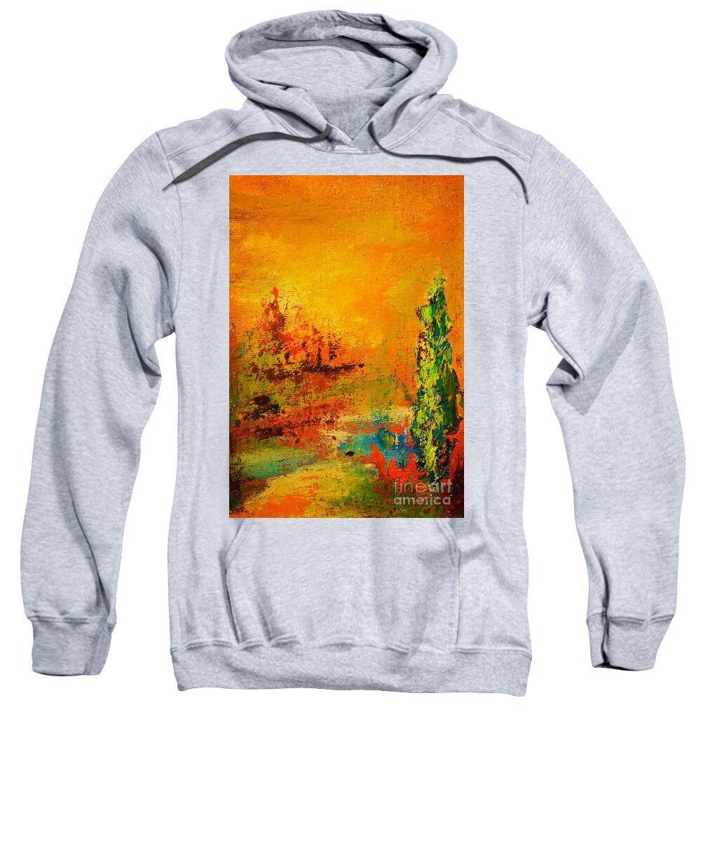 Palette Knife Sweatshirt featuring the painting Cypress Gold by Jodi Monahan