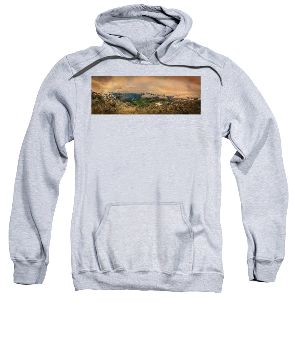Dalsnibba Norway On Top Of The World Sweatshirt featuring the photograph Dalsnibba Norway on Top of The World by Angela Stanton