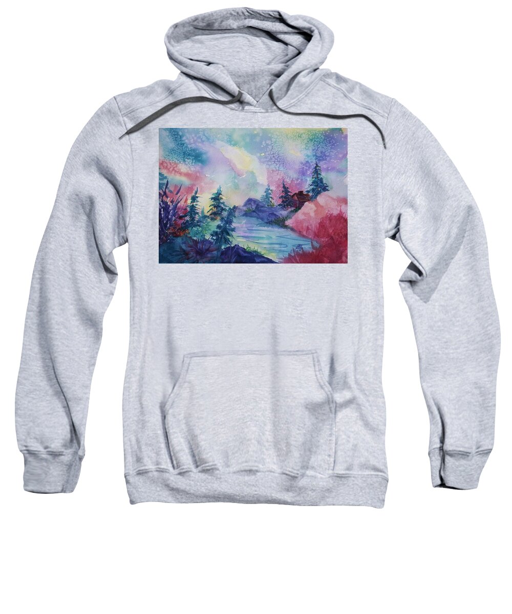 Aurora Sweatshirt featuring the painting Dancing Lights II by Ellen Levinson