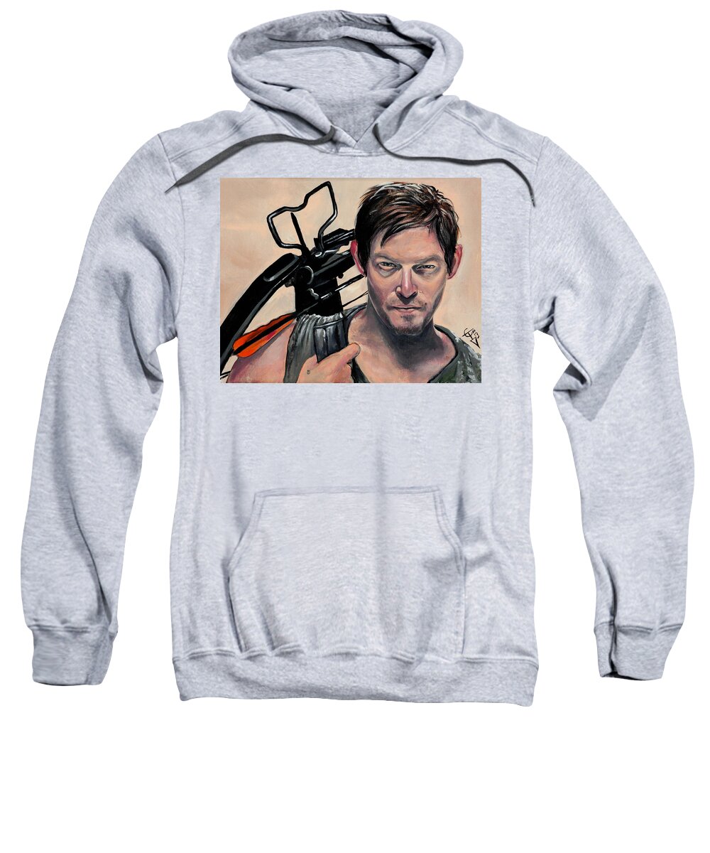The Walking Dead Sweatshirt featuring the painting Daryl Dixon by Tom Carlton