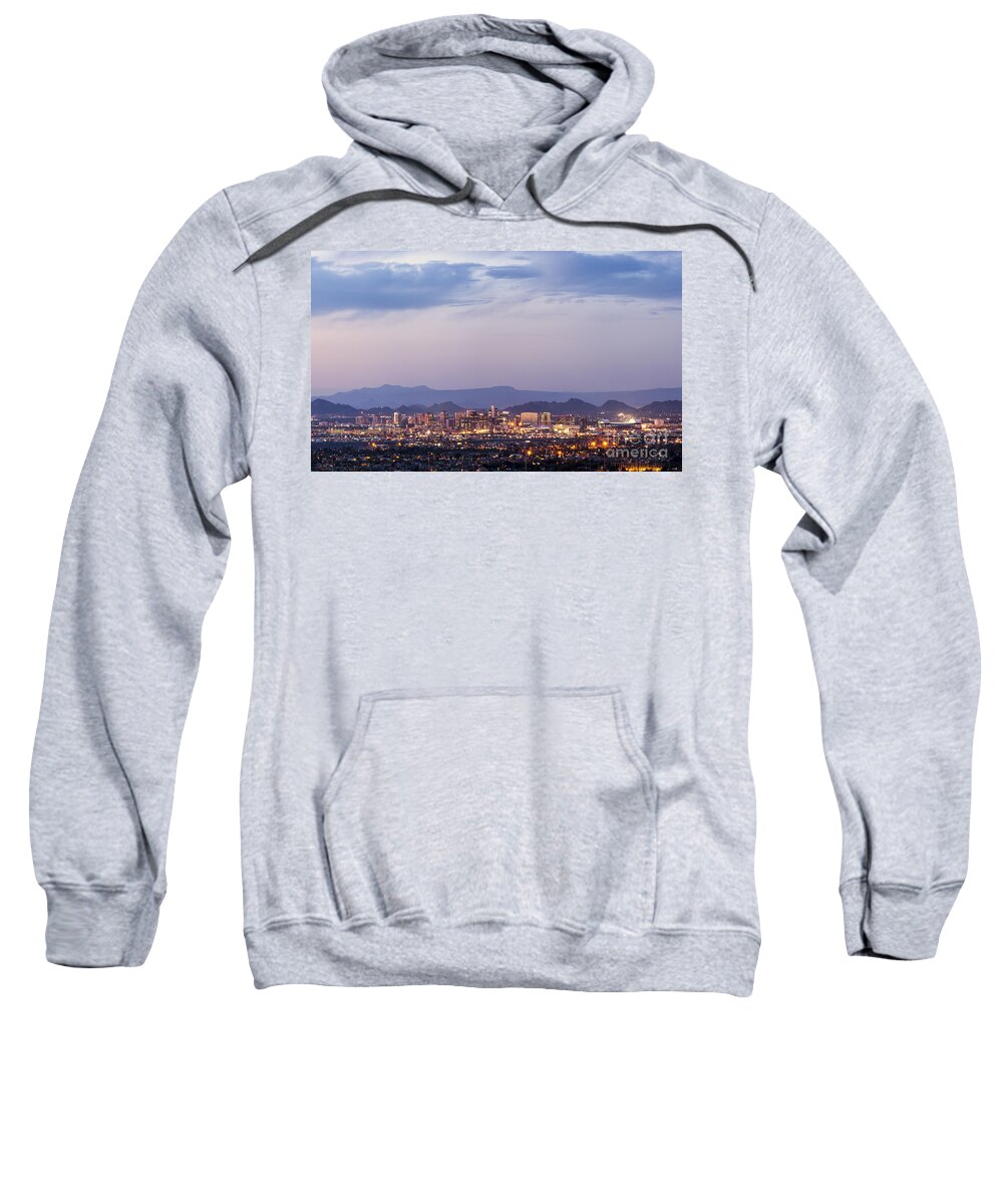 Downtown Sweatshirt featuring the photograph Downtown Phoenix Arizona dusk panorama by Ken Brown