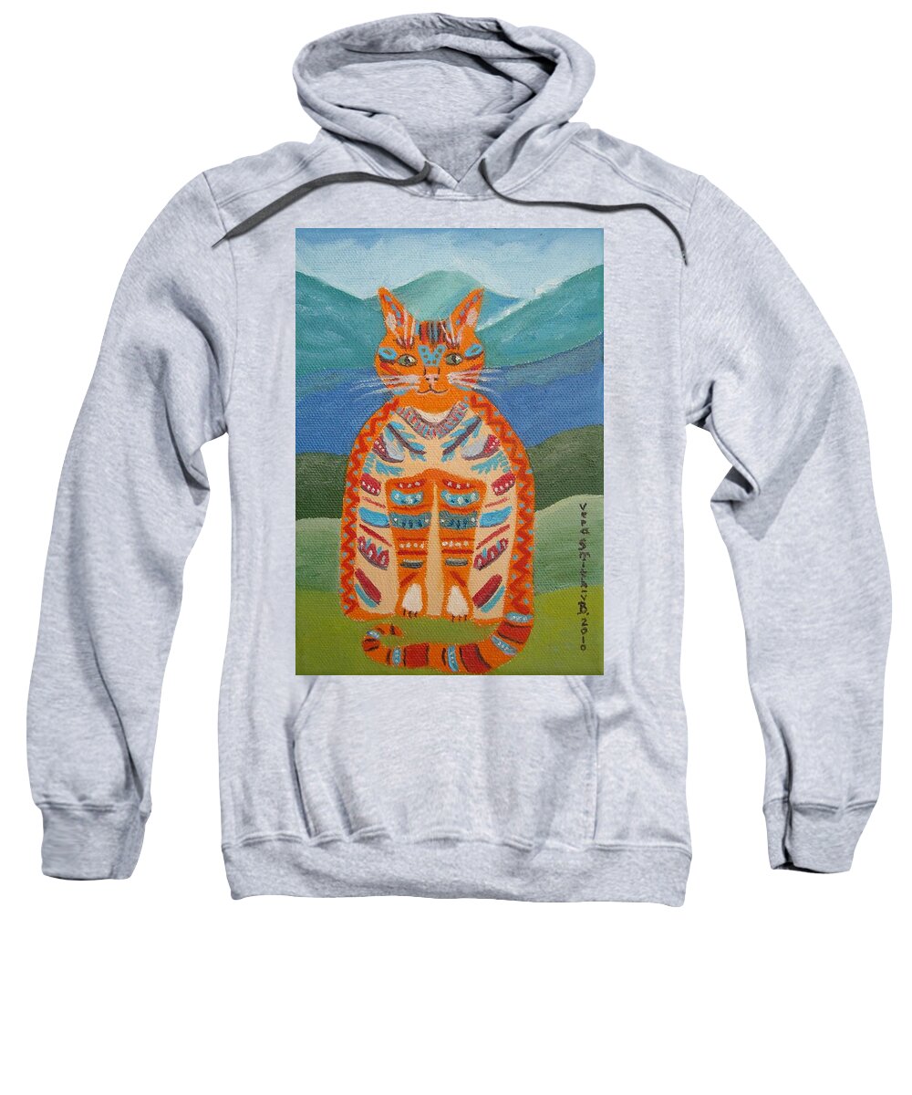 Red Cat Sweatshirt featuring the painting Egyptian Don Juan by Vera Smith