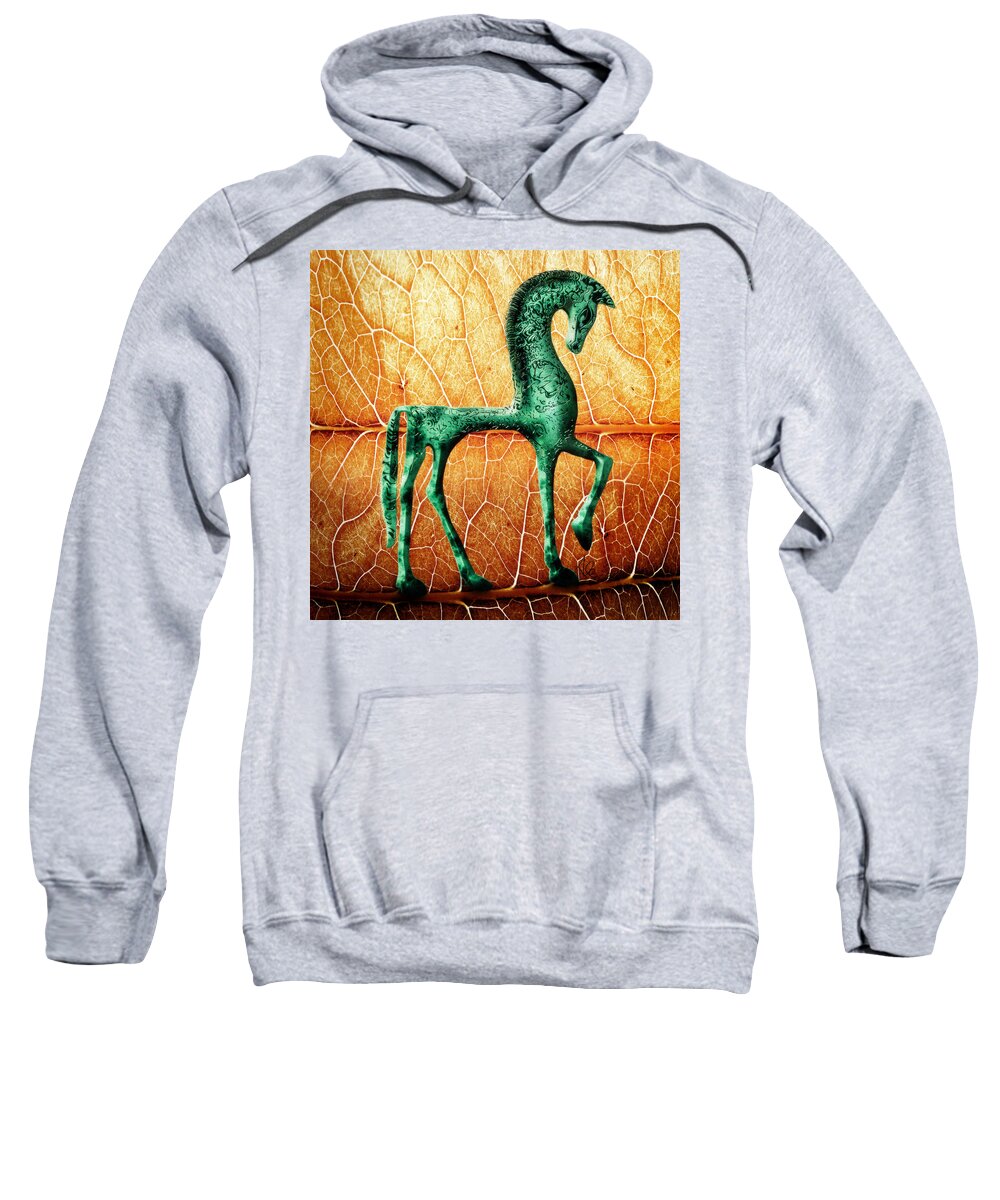 Etruscan Sweatshirt featuring the drawing Etruscan Horse by Alessandro Della Pietra