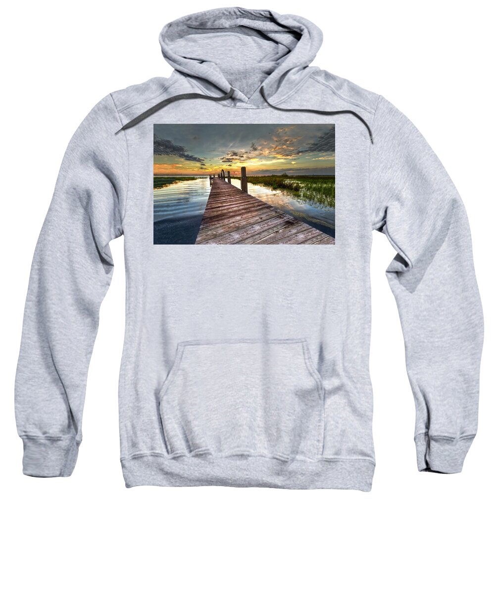 Clouds Sweatshirt featuring the photograph Evening Dock by Debra and Dave Vanderlaan