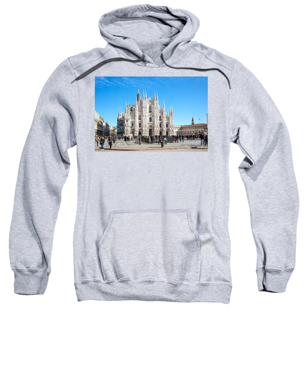Duomo Sweatshirt featuring the photograph Famous Piazza del Duomo - Milan - Italy by Matteo Colombo