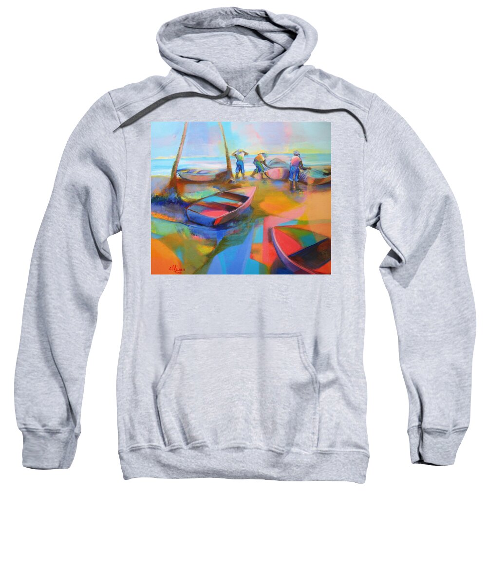 Abstract Sweatshirt featuring the painting Fishermen by Cynthia McLean