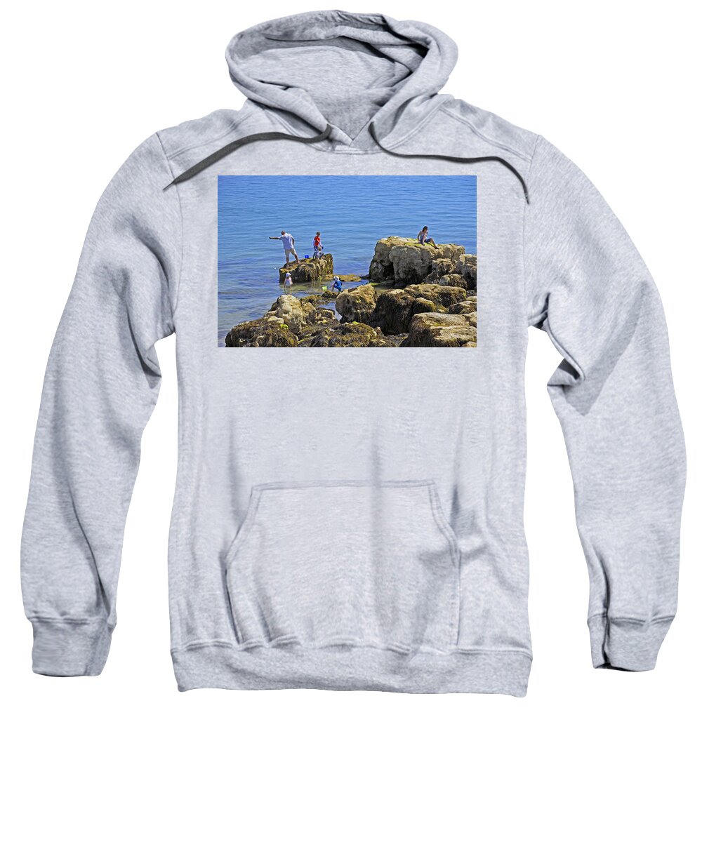Bright Sweatshirt featuring the photograph Fishing from the Rocks, Seaview by Rod Johnson