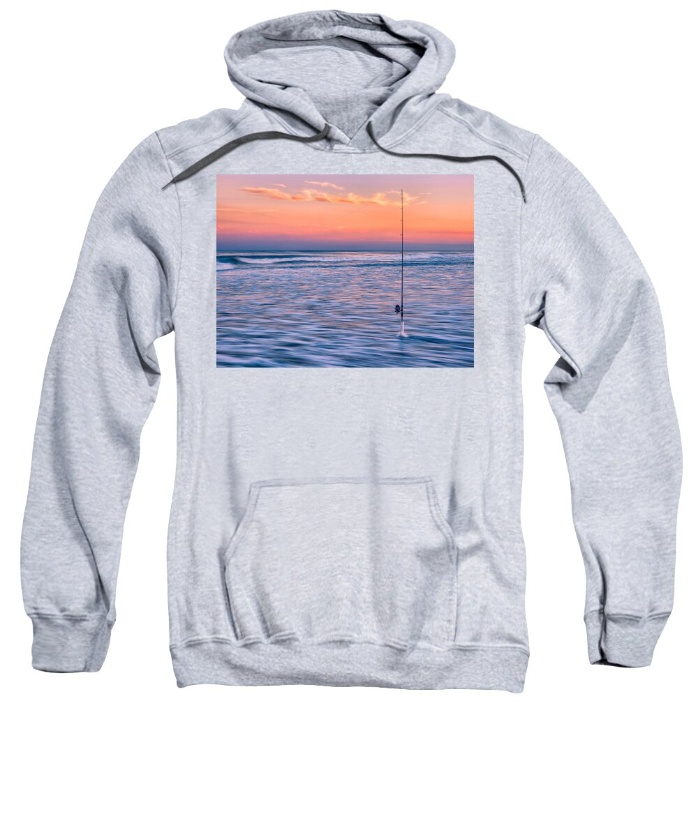 Fishing Sweatshirt featuring the photograph Fishing the Sunset Surf - Horizontal Version by Mark Rogers