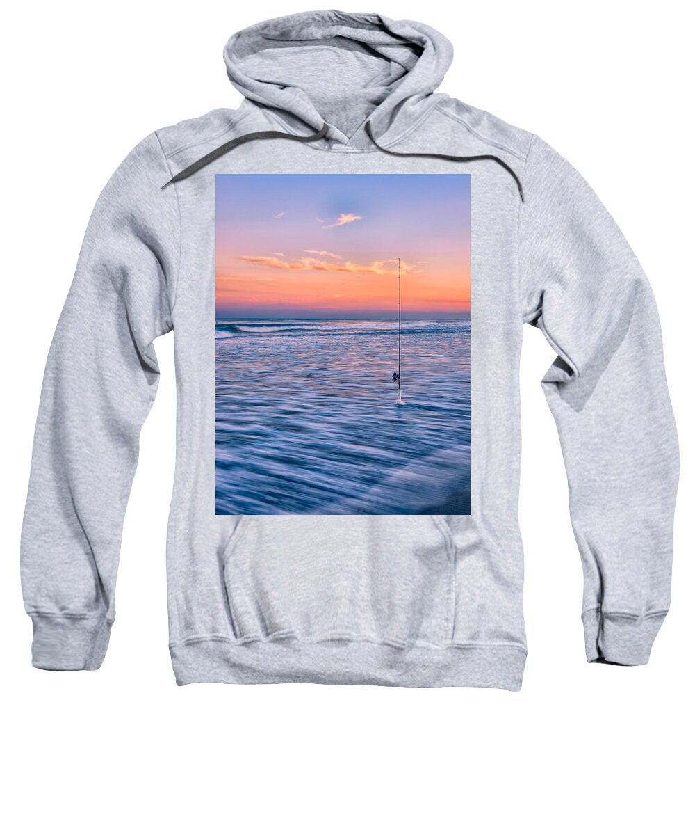 Fishing Sweatshirt featuring the photograph Fishing the Sunset Surf - Vertical Version by Mark Rogers