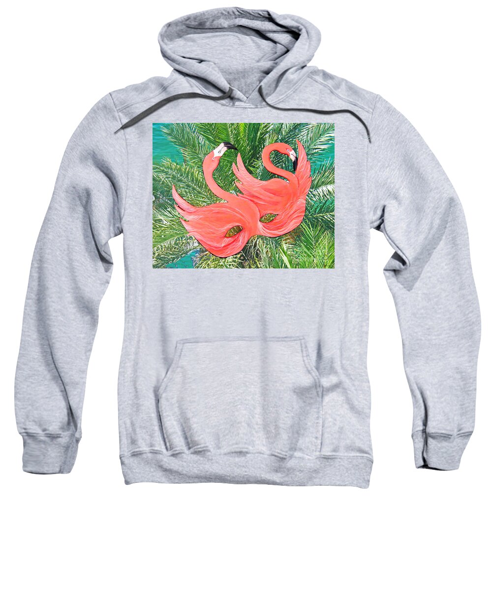 Flamingos Sweatshirt featuring the mixed media Flamingo mask 1 by Lizi Beard-Ward